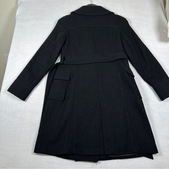 Black wool Trench Coat Floral Embroidery grandma cottagecore long button pink - Picture 7 of 9